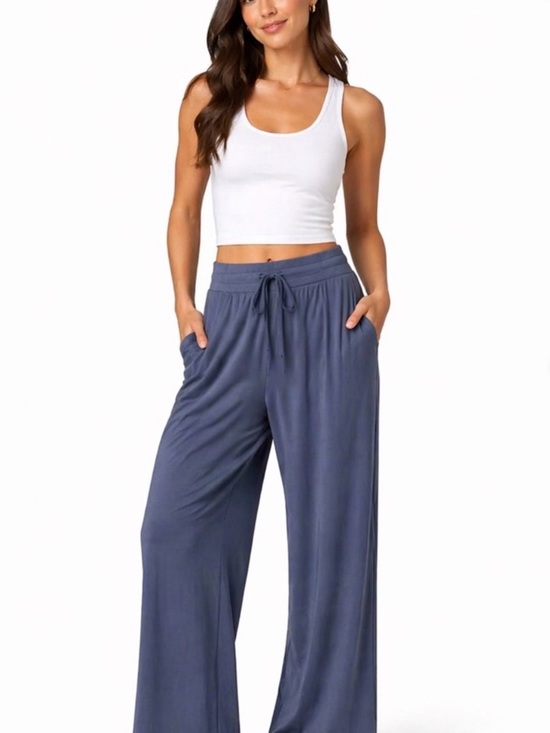 CALIA by Carrie Underwood Pants - CALIA by Carrie Underwood Wide Leg Drawstring Pants in Slate Blue
